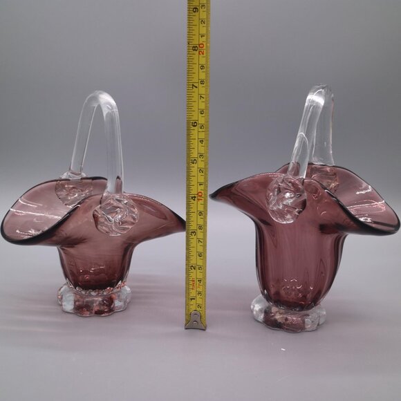 Pair of (2) Amethyst Purple Glass Baskets | Art Glass | Mid Century Decor MCM - Picture 9 of 9